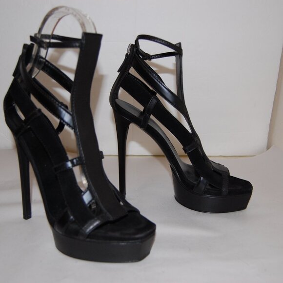 36.5/6.5❤️GUCCI Daryl Black Suede Leather High Heel Platform SANDALS ITALY - Picture 8 of 13